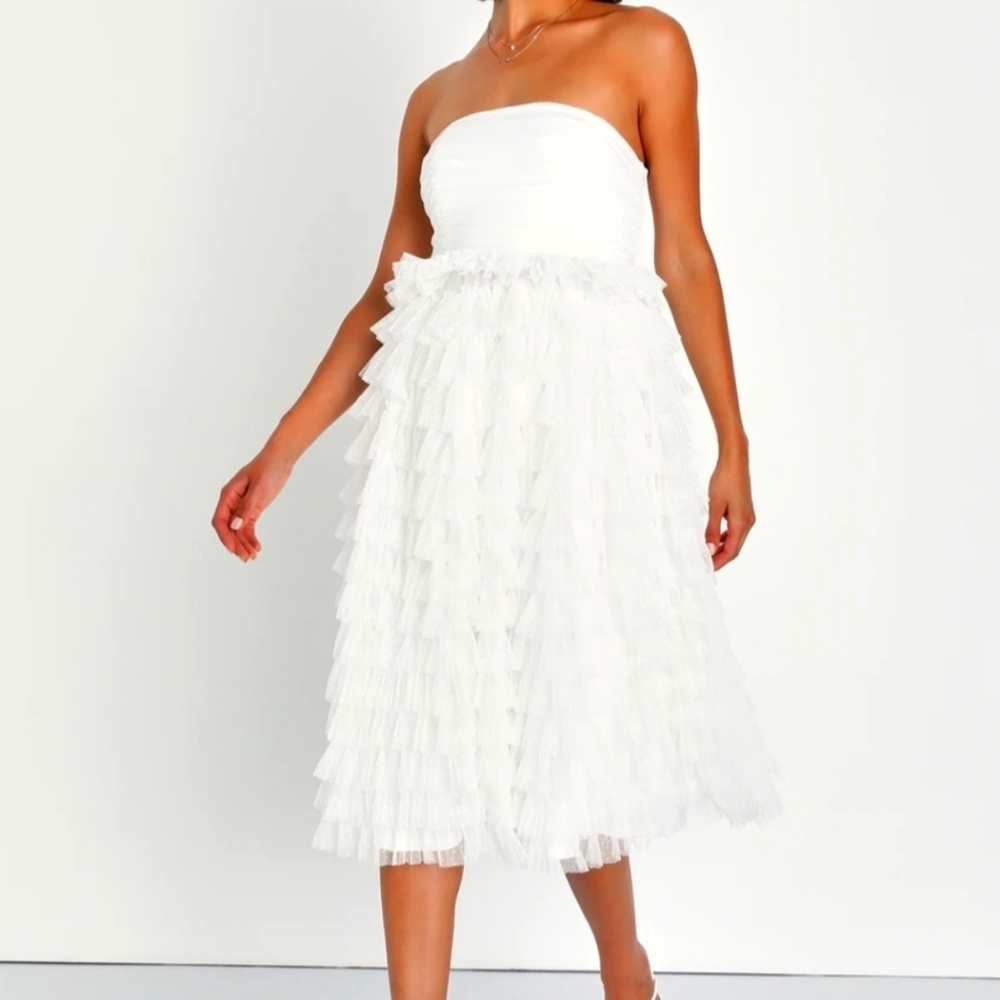 LULUS Elegant White Strapless Dress